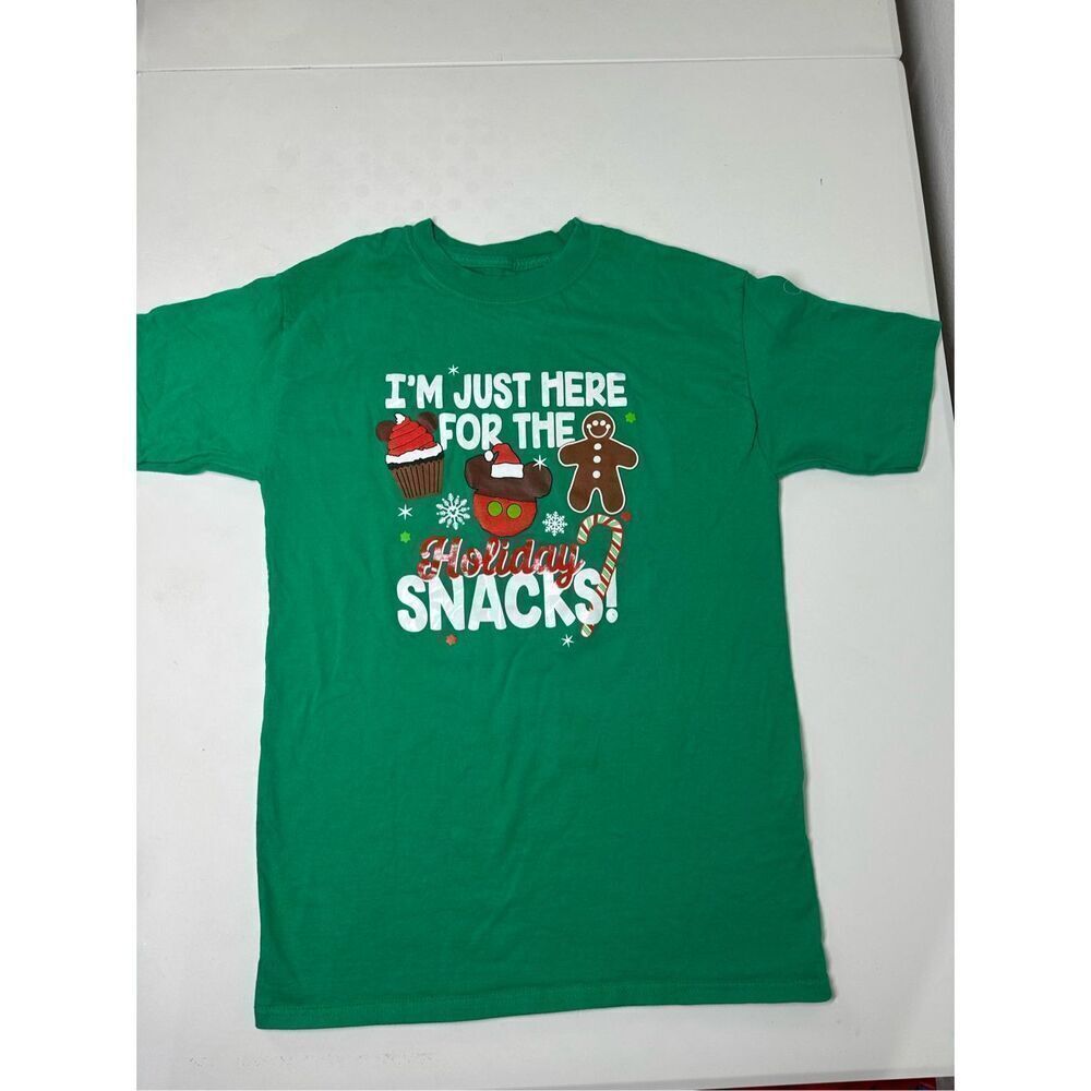 Disney Kids T-Shirt I'm Just Here For The Holiday Snacks Cotton Size XL Green
